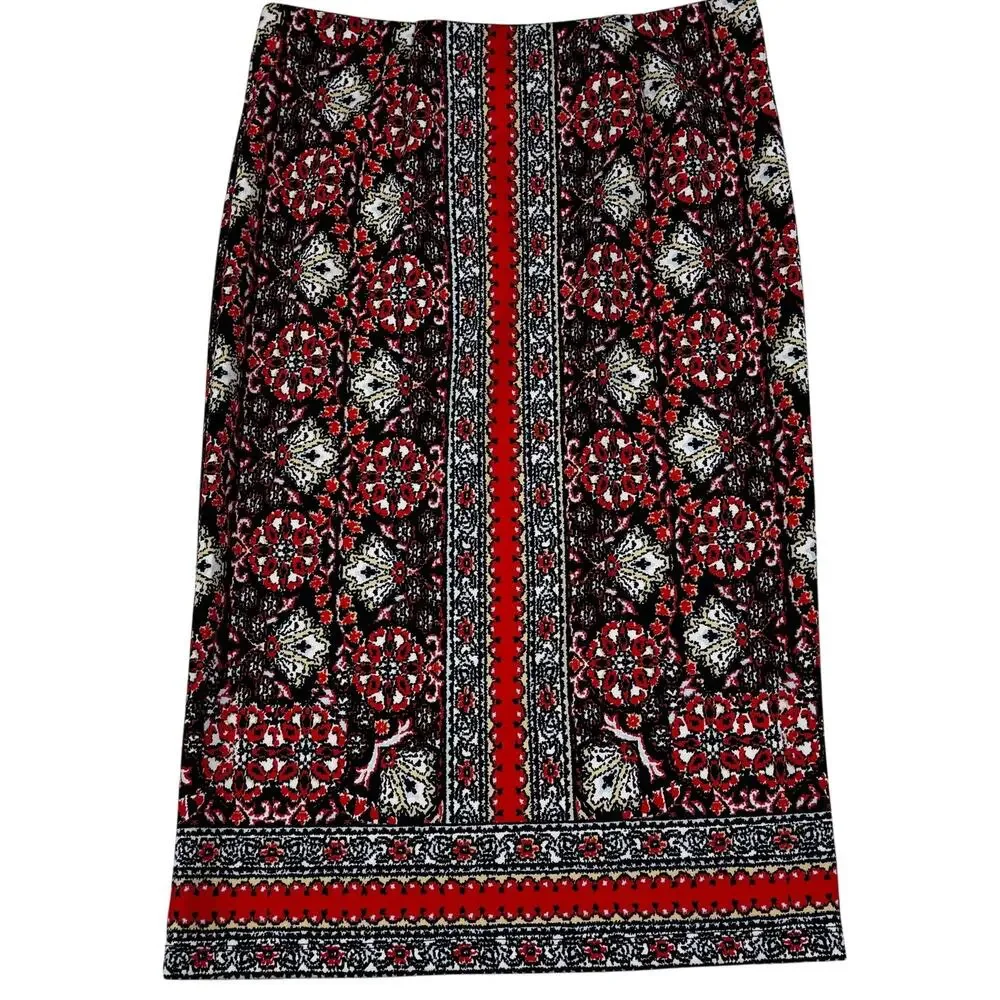 Carmen Marc Valvo Floral Boho Smooth Scuba Knit Stretch Midi Skirt Women's Small